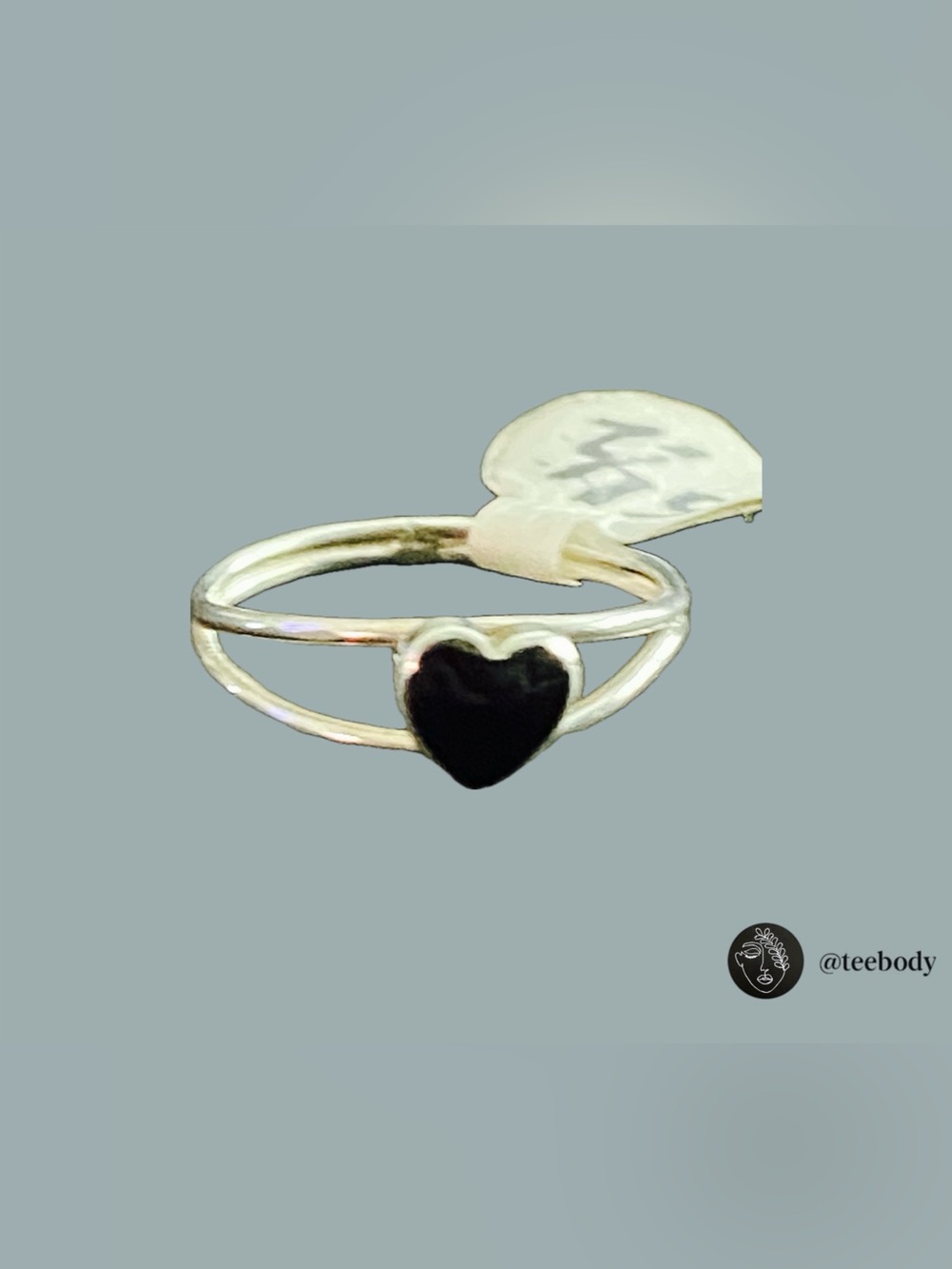 Vintage Y2K Deadstock 925 Sterling Silver Black Onyx Heart Ring Sz 5.5 NWT